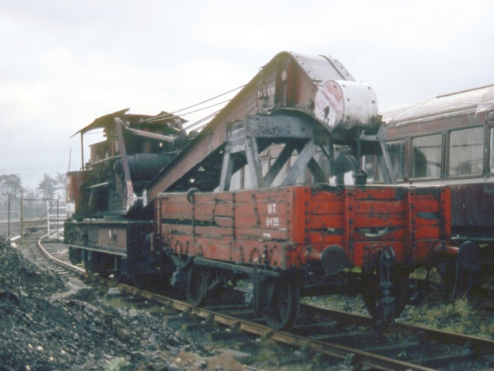 6/12/1980: GNR steam crane, just after arriving at Whitehead. (C.P. Friel)