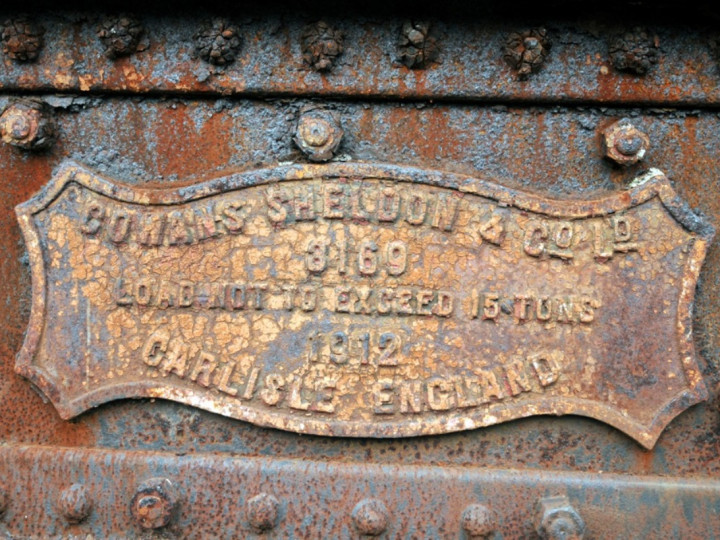 7/11/2012: Large maker's plate on Steam Crane 2. (C.P. Friel)