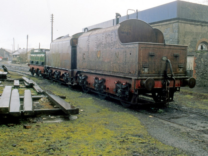 26/3/1988: At Mullingar are GS&WR No.184's tender along with E type tenders 73 and 43 which had now lost the rear vertical handrails. (M.A. McMahon)