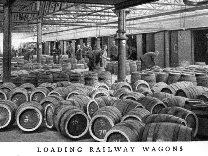 1939: Guinness being loaded into GSR vans at the Brewery - from a Guinness guide book.