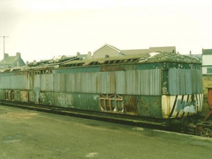 1992: The railcar in its UTA livery with 'wasp' stripes, photographed at Whitehead Excursion Station.