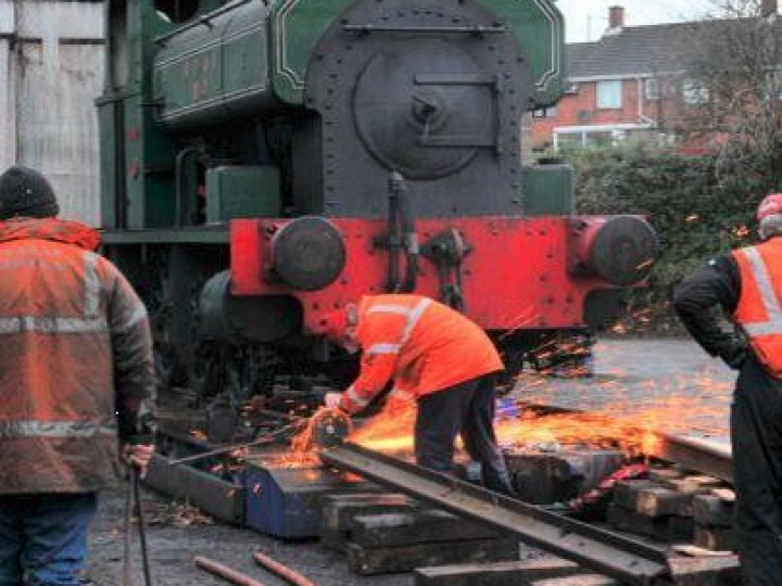 The homecoming - No.3 being persuaded off a low-loader at Whitehead on 25th November 2012. (C.P.Friel)