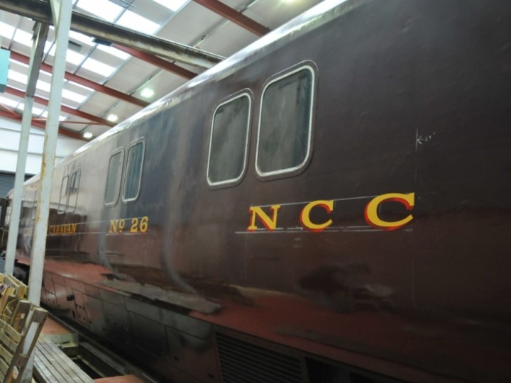 The new NCC identity is almost complete, 25th January 2015. The coach has been fitted with the correct Mk3 bogies. (C.Friel)