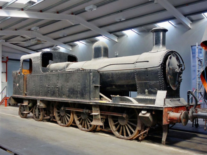 5/11/2016: A well-composed view of the locomotive in the sheds at Whitehead. (R. Joanes)