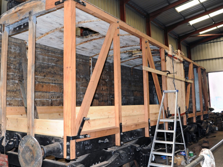 4/9/2019: 504's new body takes shape in the Dunleath Workshop. (C.P. Friel)