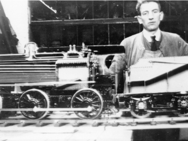 The SG3 model with its maker Jimmy Webster, in the upper level of the tool room at the Fitting Shop in Dundalk. (P. Mallon collection)