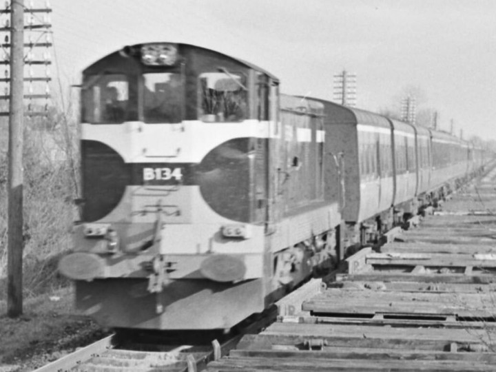 28/2/1970: B134 with the Galway train passing the former Nesbitt Junction, (J.P. O'Dea)