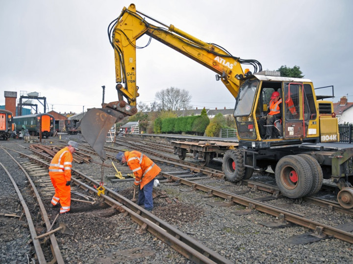 14/11/2013: Resleepering a turnout at Whitehead. (C.P. Friel)