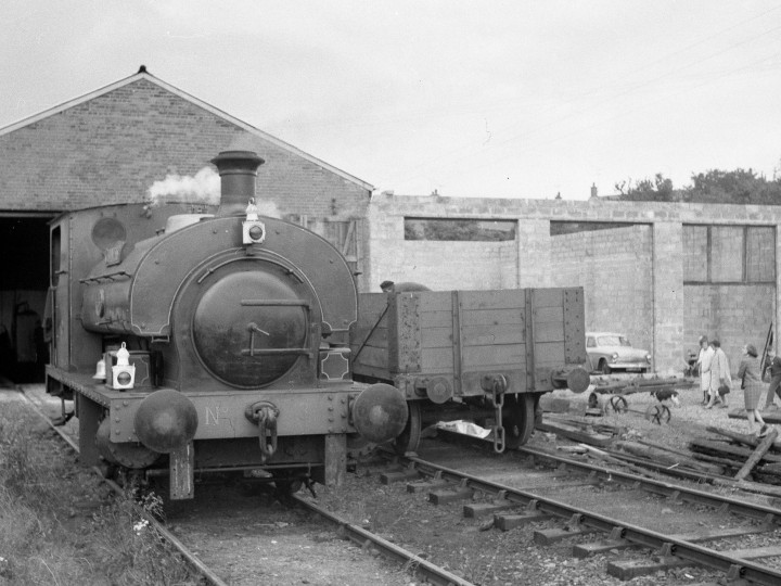 The Steam Gala on 3rd  July 1971 at Whitehead, with the first extension to the original locomotive shed under construction. (Courtesy D. Carse)