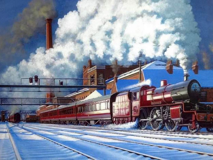 A painting of a mogul leaving York Road. This locomotive has the later Stanier tender. (David Briggs)