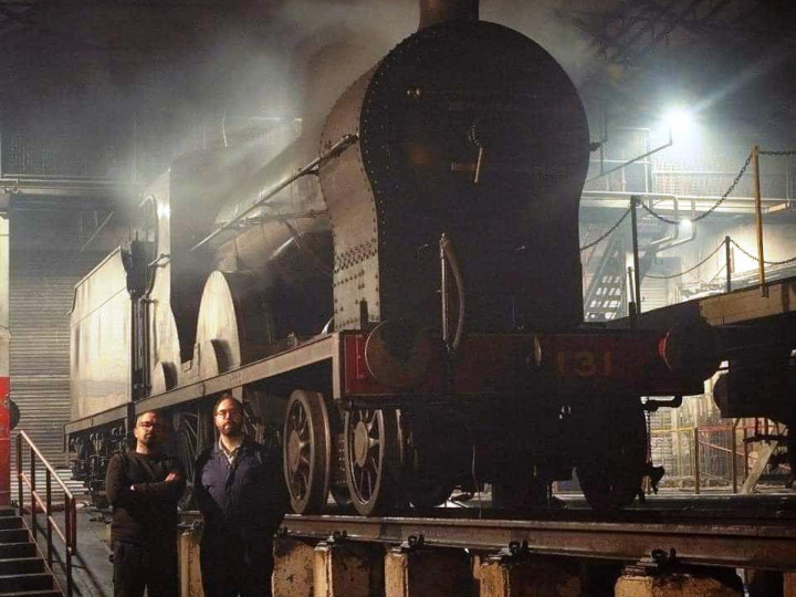 30/10/2023: The lighting-up crew, Graham and John, are inside Connolly Shed preparing the locomotive for the day's Haunted Express.