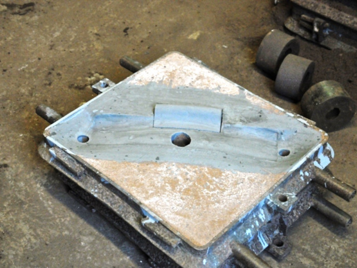 26/1/2015: One half of a brake block for No.85 'Merlin' in the mould. (C.P. Friel)