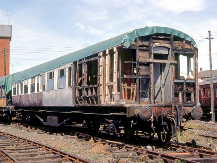 7/8/1983: Shortly after restoration commenced at Whitehead. Some of the new vertical ribs can be seen, as can some of the rotten structure awaiting replacement. (C.P. Friel)