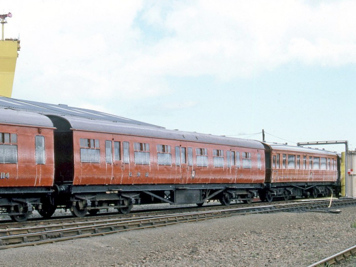 8/8/1987: GNR carriages 114, 9 and 50 in CSD's carriage wash. (C.P. Friel)