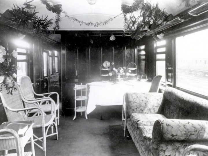 The saloon decorated for a special occasion, date unknown. (Duffner R501)