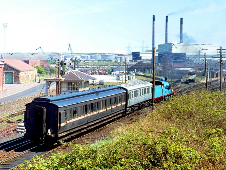 28/4/1973: 861 in Works Train livery and 50 in grey at Larne Harbour on the King Fergus railtour with No.171 'Slieve Gullion'. (C.P. Friel)