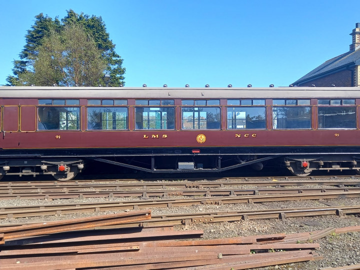 18/4/2023: The carriage gets a rare glimpse of sunshine while filming scenes at Whitehead for 'Freud's Last Session'. (M. Walsh)