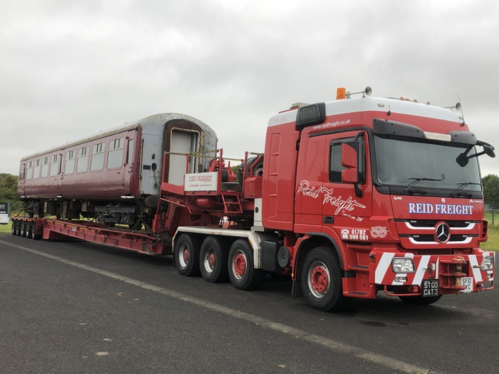 18/8/2022: On the low-loader from Scotland, reversing into Whitehead yard. (J.A. Cassells)